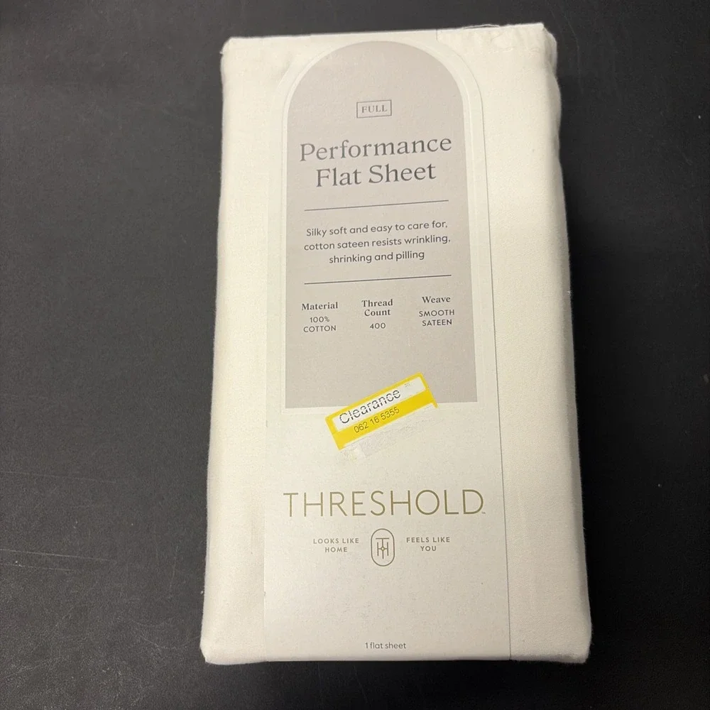 Threshold FULL Performance Flat Sheet Silky Soft Sateen SOUR CREAM 400 TC 20558